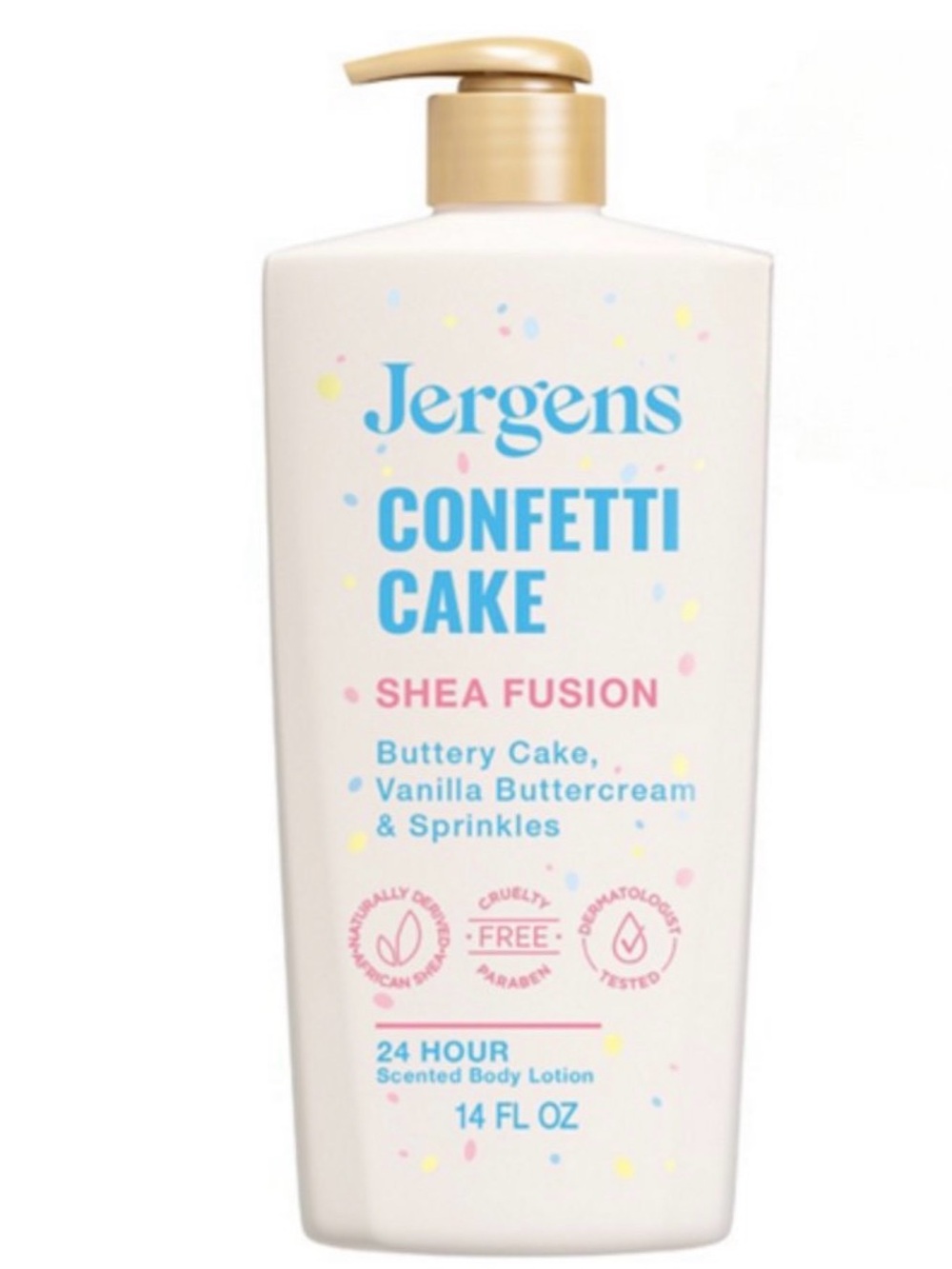 New Jergens Shea Fusion Confetti Cake Body Lotion, Shea Butter, 14 fl oz